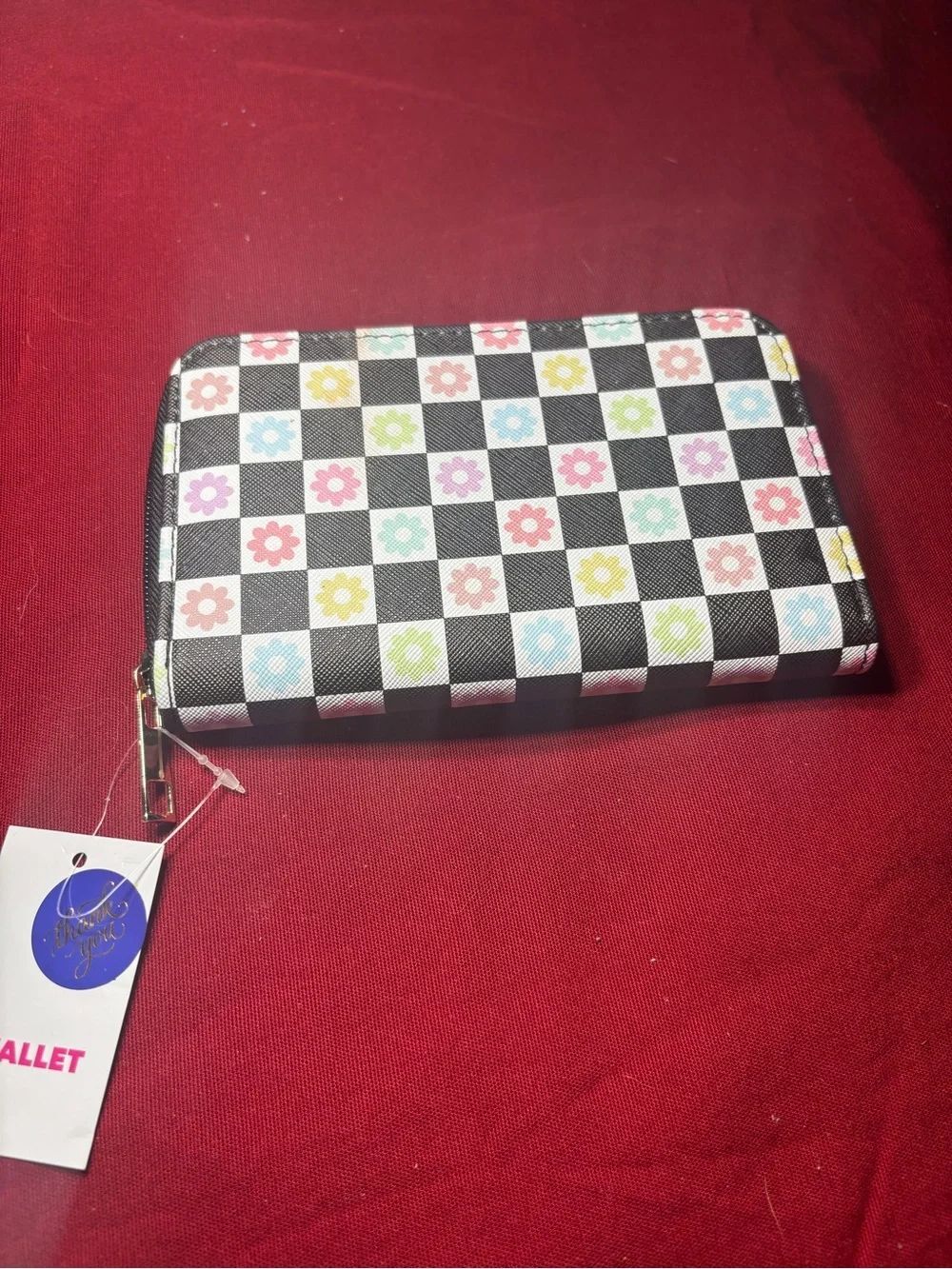 New Checkered Floral Zip Wallet - Multicolor